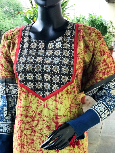 Handmade Ajrakh and Bandhani/Batik Kurti for Women