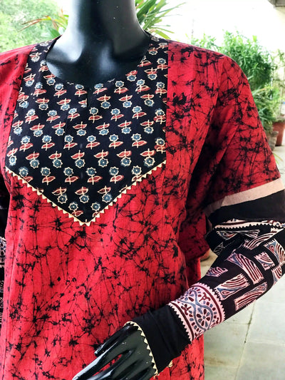 Handmade Ajrakh and Bandhani/Batik Kurti for Women