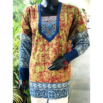 Handmade Ajrakh and Bandhani/Batik Kurti for Women