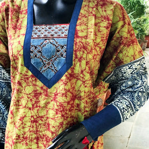 Handmade Ajrakh and Bandhani/Batik Kurti for Women