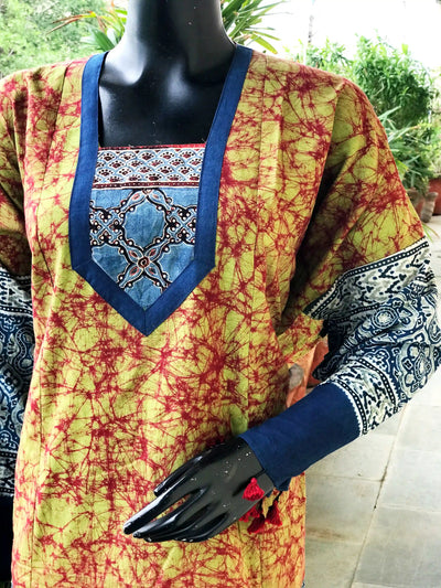 Handmade Ajrakh and Bandhani/Batik Kurti for Women