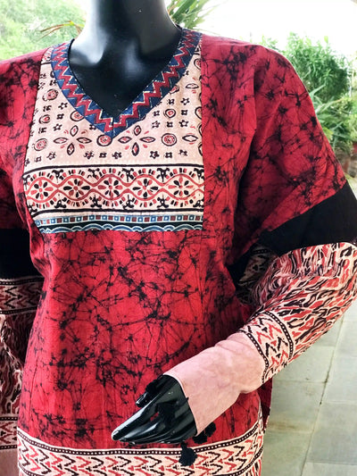 Handmade Ajrakh and Bandhani/Batik Kurti for Women