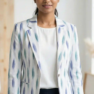 White Handloom Ikat Cotton Blazer