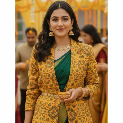 Yellow Ajrakh Modal Silk Blazer