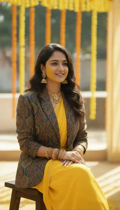 Green Ajrakh Modal Silk Blazer