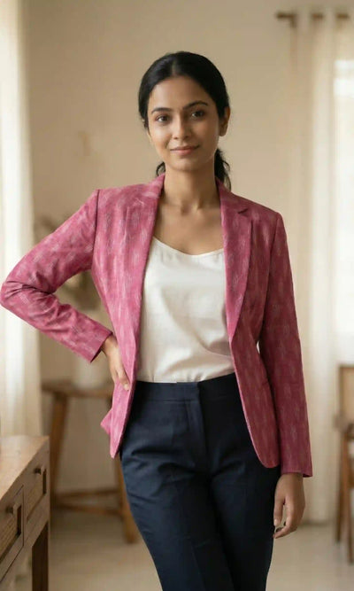 Pink Handloom Ikat Cotton Blazer