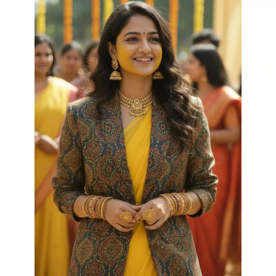 Green Ajrakh Modal Silk Blazer