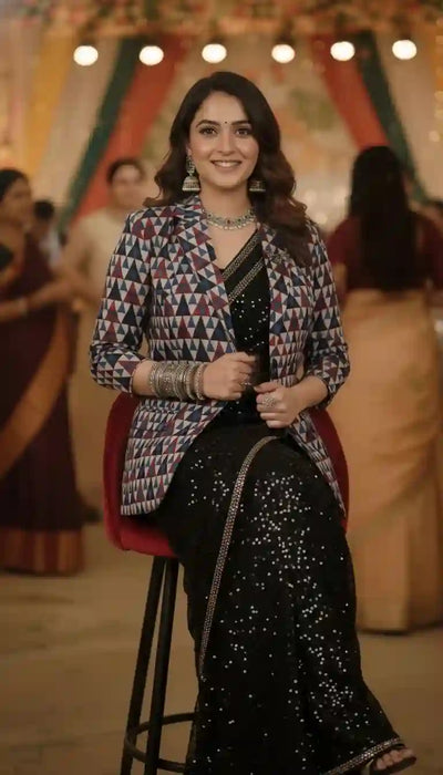 Indigo Ajrakh Modal Silk Blazer