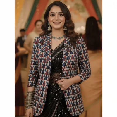 Indigo Ajrakh Modal Silk Blazer