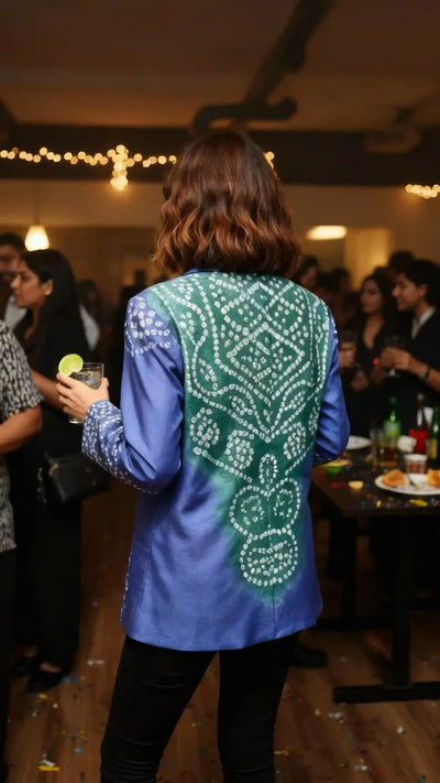 *PRE ORDER* Bluish-Grey Bandhani Dola Silk Blazer