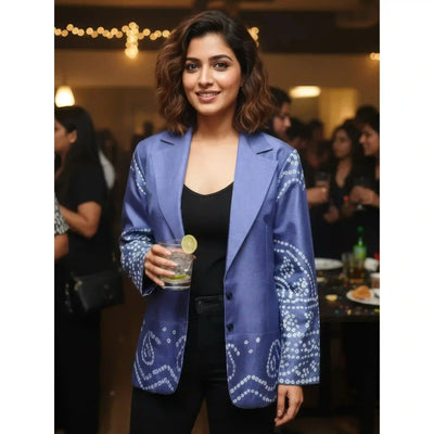 *PRE ORDER* Bluish-Grey Bandhani Dola Silk Blazer