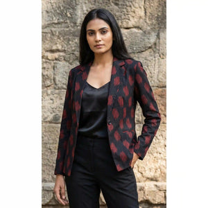 Black Handloom Ikat Cotton Blazer