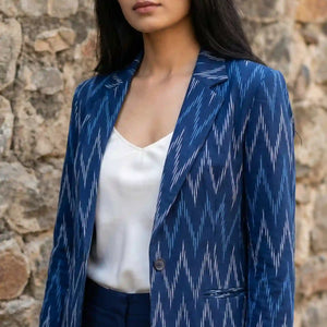 Blue Handloom Ikat Cotton Blazer