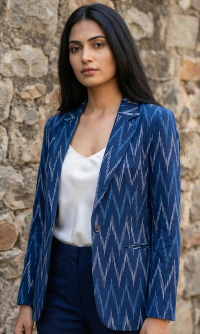 Blue Handloom Ikat Cotton Blazer