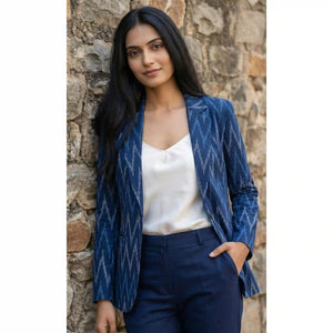 Blue Handloom Ikat Cotton Blazer