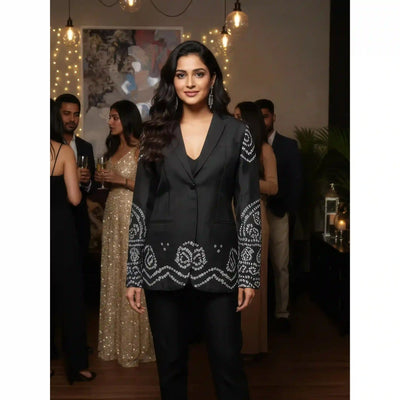 *PRE ORDER* Black Bandhani Dola Silk Blazer