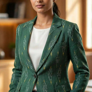 Green Handloom Ikat Cotton Blazer