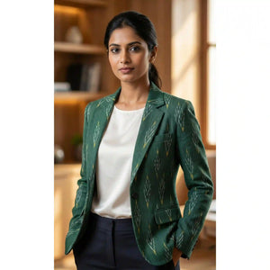 Green Handloom Ikat Cotton Blazer