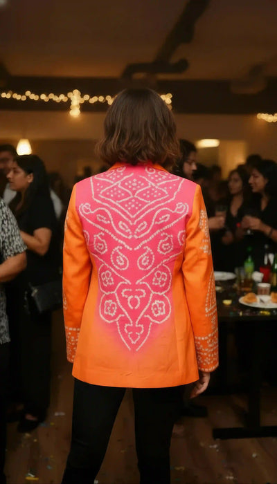 Orange Bandhani Dola Silk Blazer