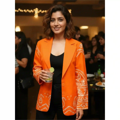 Orange Bandhani Dola Silk Blazer