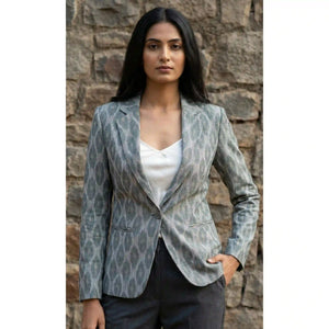 Grey Handloom Ikat Cotton Blazer
