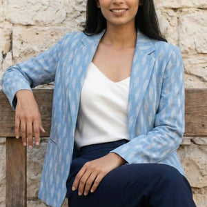 Blue Handloom Ikat Cotton Blazer