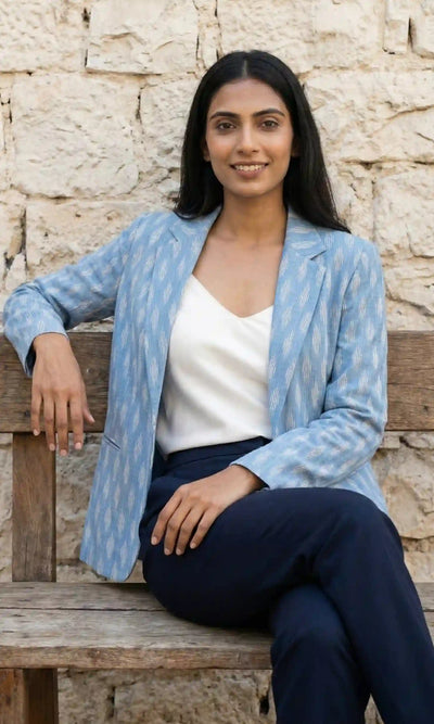 Blue Handloom Ikat Cotton Blazer