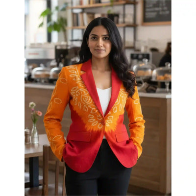 Red Bandhani Cotton Blazer