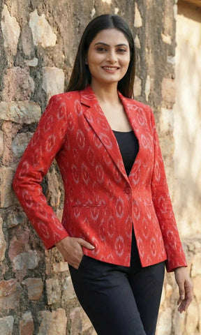 Red Handloom Ikat Cotton Blazer – alternate view