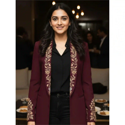 Maroon Modal Silk Zardosi Work Blazer