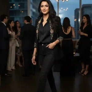 Black Modal Silk Zardosi Work Blazer