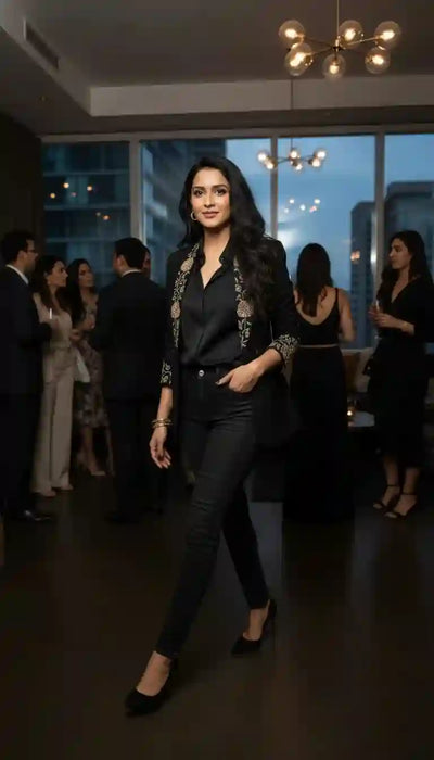 Black Modal Silk Zardosi Work Blazer