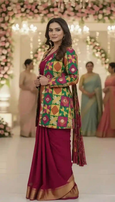 Multicoloured Phulkari Hand Embroidered Blazer