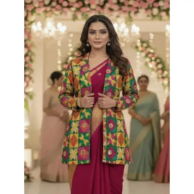 Multicoloured Phulkari Hand Embroidered Blazer