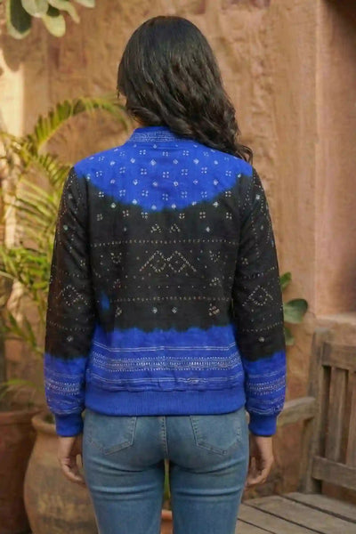 Black Bandhani Merino Wool Bomber Jacket