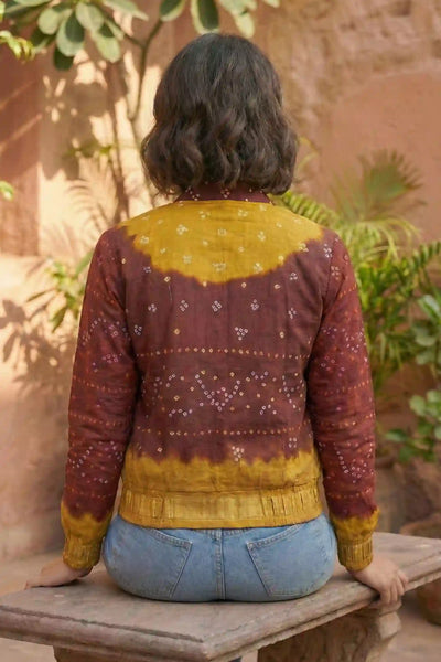 Maroon Bandhani Merino Wool Bomber Jacket
