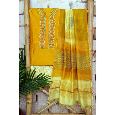 Yellow Cotton*Silk Customised Suit with Chanderi Dupatta - SSEthnics