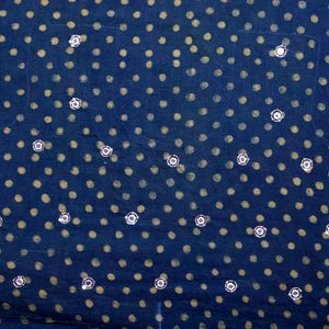 Indigo-Dabu Hand Embroidered Mul Cotton Saree - SSEthnics