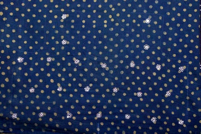 Indigo-Dabu Hand Embroidered Mul Cotton Saree - SSEthnics