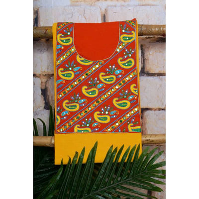 Yellow Hand Embroidered Kurti Fabrics - SSEthnics