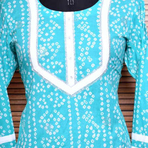 Blue Sanganeri Screen Print Kurti with Embroidery - SSEthnics