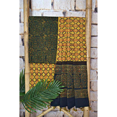 Green Ajrakh Triple Block Print Cotton Suit - SSEthnics