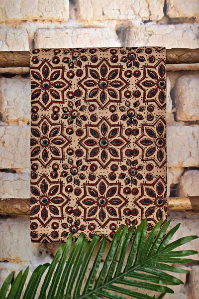 Cream Ajrakh Triple Block Print Cotton Suit - SSEthnics