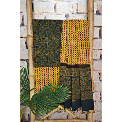 Green Ajrakh Triple Block Print Cotton Suit - SSEthnics