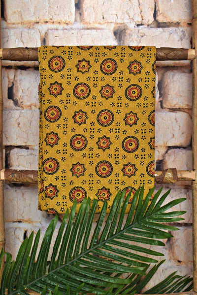 Yellow Ajrakh Triple Block Print Cotton Suit - SSEthnics