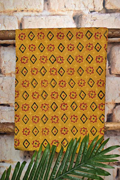 Yellow Ajrakh Triple Block Print Cotton Suit - SSEthnics