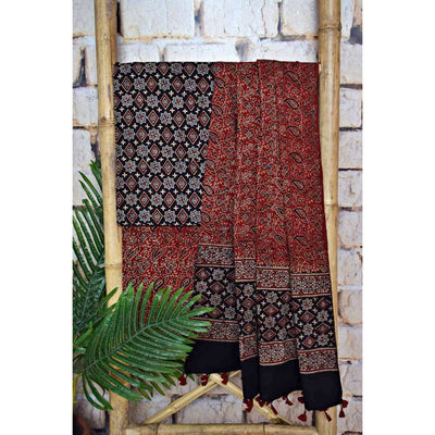 Black Ajrakh Triple Block Print Cotton Suit - SSEthnics