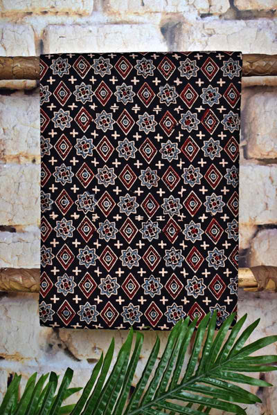 Black Ajrakh Triple Block Print Cotton Suit - SSEthnics