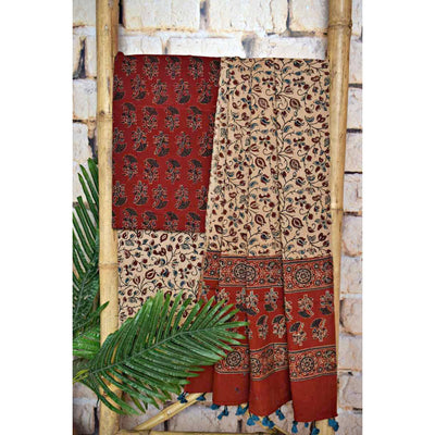Madder Ajrakh Triple Block Print Cotton Suit - SSEthnics