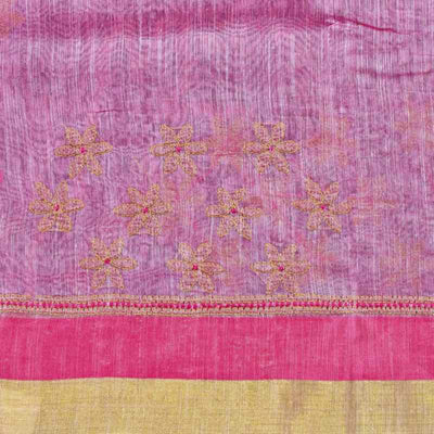 Pink Chikankari Hand Embroidered Chanderi Saree - SSEthnics